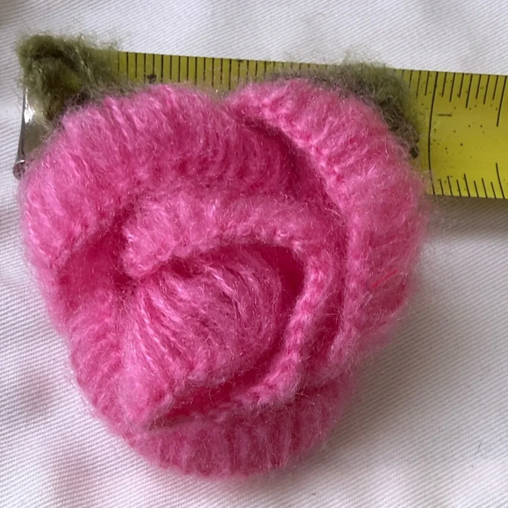 Unique Hand-Knitted Pink Mohair Flower Brooch